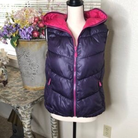 snobbish Jackets & Blazers - Snobbish dark purple hot pink puffer vest reversible